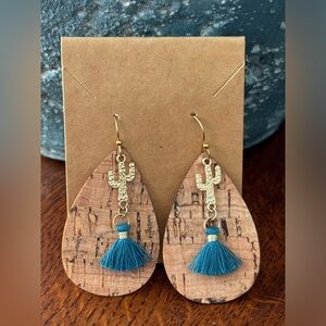 Handmade Cowgirl Cactus Tassel Drop Earrings